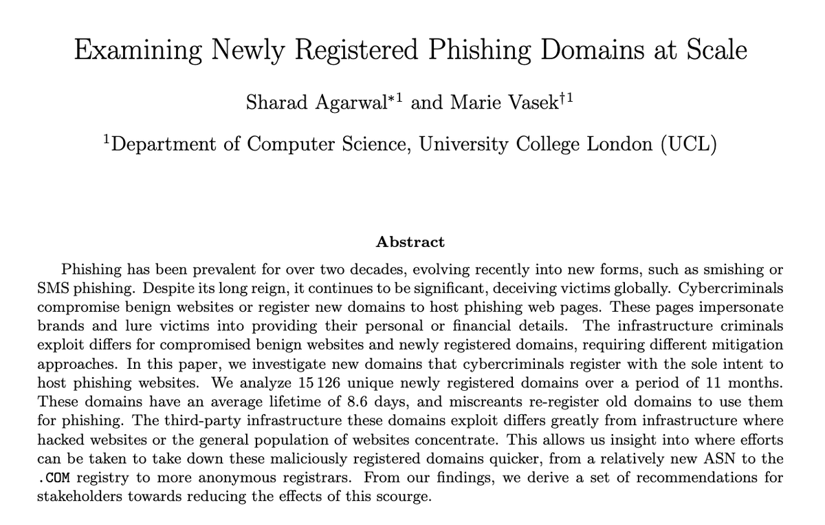 shad1126's tweet photo. 📣I will be presenting our paper (w/@mjvasek) on analyzing newly registered phishing domains that criminals abuse to conduct #smishing📱in Tokyo next week at #WEIS2025!
Full paper is available here: https://t.co/SKGJyLZlRI
Conference: https://t.co/BtUaWxup6S 
@uclisec @uclcs @ucl https://t.co/jeMcJSChF6