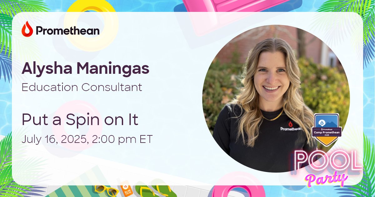 Get ready to energize your classroom with the Promethean Spinner! What you'll learn:

✅ How to customize and remix spinners on the fly
✅ Ideas for any subject or grade level
✅ Tips to keep curiosity high and participation even higher!

Save your spot: bit.ly/3GXbCSE