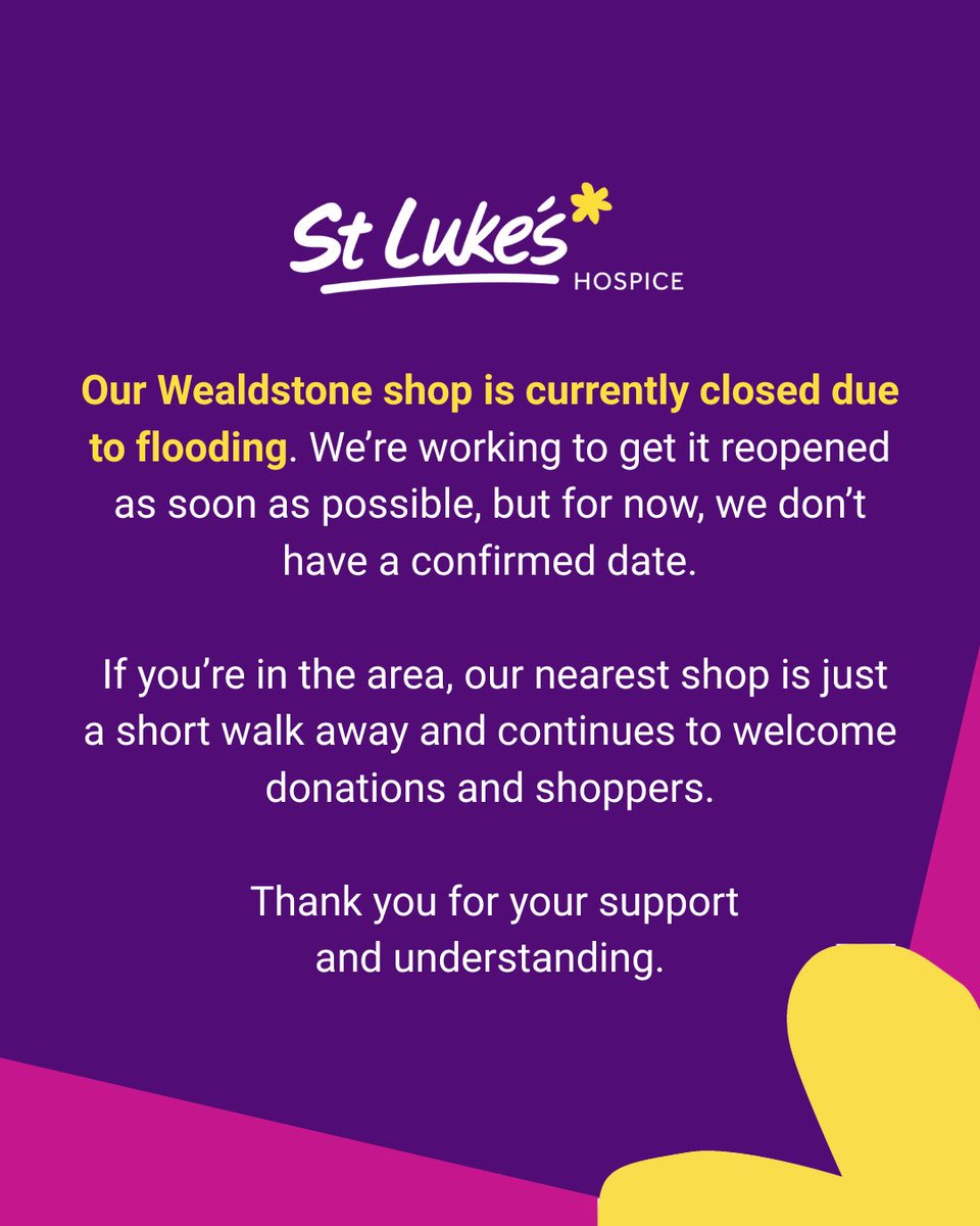 Our Wealdstone shop is temporarily closed due to flooding. While we work on reopening, you can still support us by visiting our other charity shops. The nearest one is just a few minutes away - open and welcoming donations and shoppers as usual.

Thank you for your understanding.