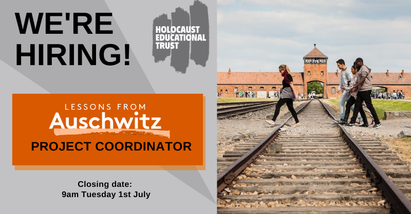 HolocaustUK's tweet photo. We are looking for two new Project Coordinators to support our #LessonsFromAuschwitz project. 

You'll play a key role in the management of the project, including running courses. Join and help us deliver a project that is used as a benchmark for Holocaust education worldwide.