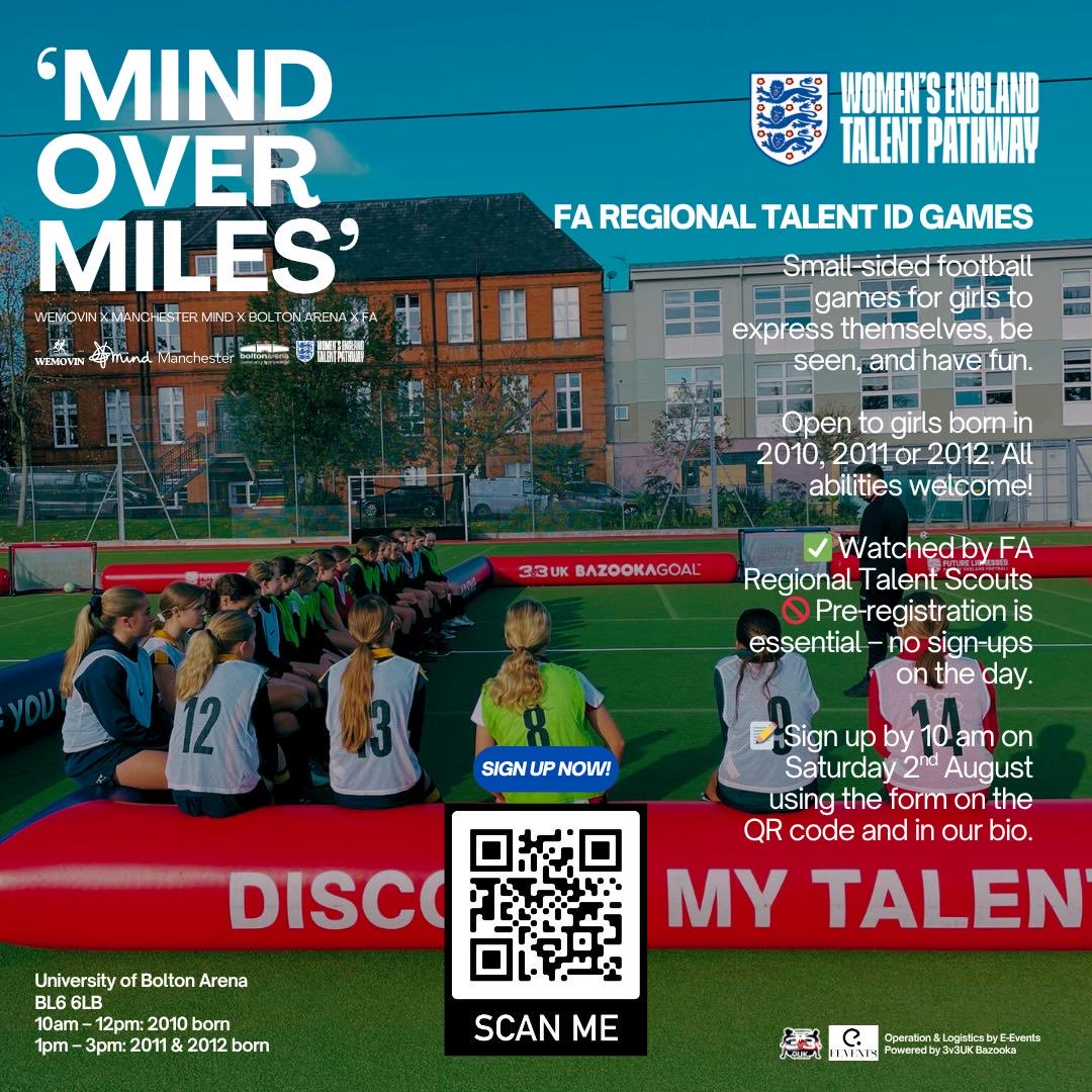 Bolton PE & School Sport (@bolton_sport) on Twitter photo Calling all future Lionesses
⚽️👧🏽
FA Regional Talent ID
Sat 9th August
Bolton Arena
Sign up now!
<a href="/ManchesterMind/">Manchester Mind</a> Calling all future Lionesses
⚽️👧🏽
FA Regional Talent ID
Sat 9th August
Bolton Arena
Sign up now!
<a href="/ManchesterMind/">Manchester Mind</a>