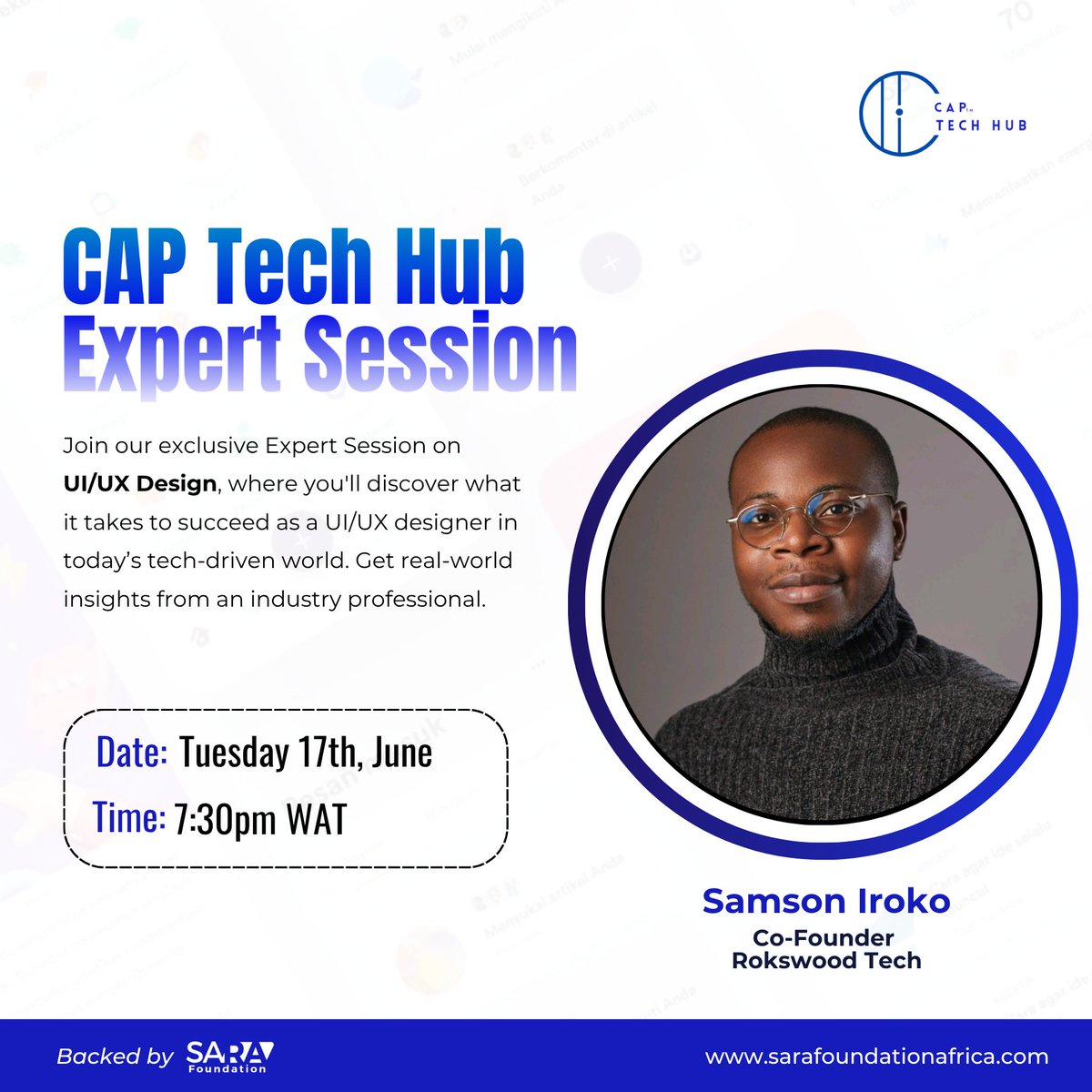 Sarafoundations's tweet image. Ready to break into UI/UX Design?
Join our Expert Session with Samson Iroko (Co-founder, Rokswood Tech) for real-world insights!
🗓️ Tues, June 17
🕢 7:30pm WAT
📍 Google Meet: meet.google.com/dui-jyir-afy
Backed by @Sarafoundations
#UIUXDesign #TechCareers #CAPTechHub #WomenInTech