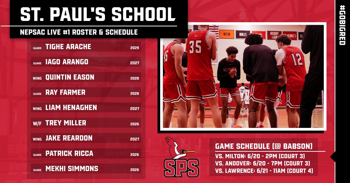 St. Paul's School Basketball (@spsmbb) on Twitter photo The unofficial start to a new year for SPS Hoops. Couldn't ask for a better exposure event. Hundreds of college coaches--and we have guys in all classes worth watching!
Excited to get on the court with our group! #GoBigRed <a href="/NERRHoops/">New England Recruiting Report NERRHoops</a> <a href="/PHNewEngland/">Prep Hoops New England</a> <a href="/nehoopjournal/">New England Basketball Journal</a> <a href="/NEPrepBB/">NE Prep Mens Basketball</a> The unofficial start to a new year for SPS Hoops. Couldn't ask for a better exposure event. Hundreds of college coaches--and we have guys in all classes worth watching!
Excited to get on the court with our group! #GoBigRed <a href="/NERRHoops/">New England Recruiting Report NERRHoops</a> <a href="/PHNewEngland/">Prep Hoops New England</a> <a href="/nehoopjournal/">New England Basketball Journal</a> <a href="/NEPrepBB/">NE Prep Mens Basketball</a>