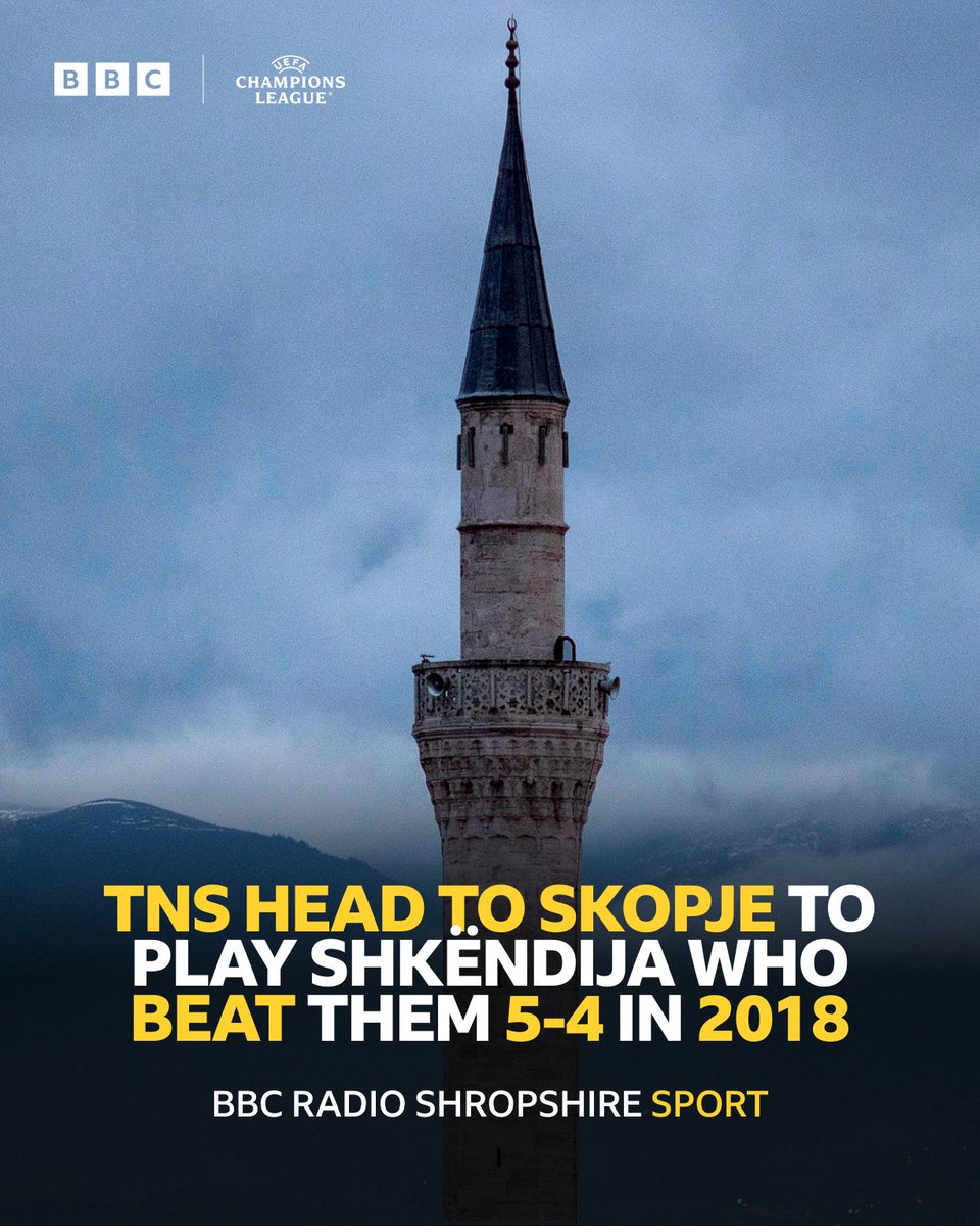 🚨 <a href="/tnsfc/">The New Saints FC</a> return to Skopje 🇲🇰 to play a side who beat them 5-0 in the 1st leg, only for TNS to win the home leg 4-0, losing 5-4 on agg.

The 2nd qualifying round draw for the #UCL takes place tomorrow.

📻 <a href="/BBCShropSport/">BBC Sport Shropshire</a> | #JDCymruPremier | #BBCFootball