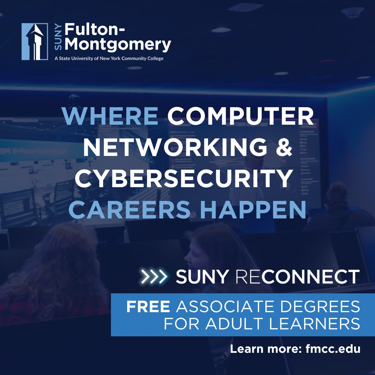 Adult learners age 25-55 — earn a free associate degree in a high-demand field! On 7/1, non-traditional adult learners are invited to attend a SUNY Reconnect info session at #SUNYFMCC. Learn about our eligible degree programs &amp; how to apply!

Register ➡️ apply.fmcc.edu/register/recon…
