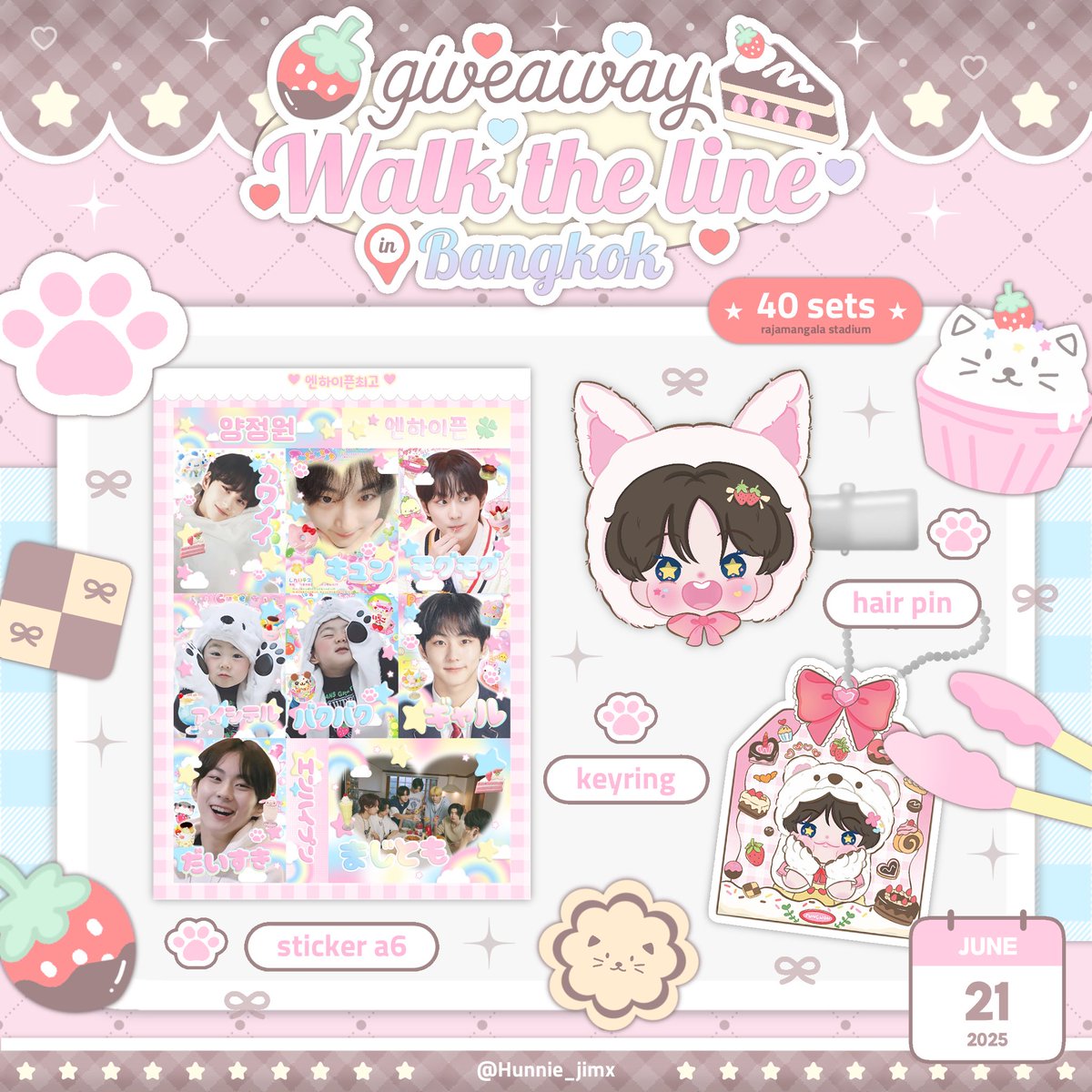 Hunnie_jimx's tweet photo. ⑅◌𐙚 ࣪ ׅ ˖ 🍓pls kindly rt /•᷅•᷄\Ⳋ
𓊆ྀི 40 set 𓊇ྀི giveaway for engene જ⁀◝✩
𐙚 sticker a6
𐙚 hair pin
𐙚 keyring 🍮
location : Rajamangala Stadium
🍥date : 21 June 2025
જ⁀➴ rt & show this tw🍀
#WALKTHELINE_IN_BANGKOK
#EN_WORLDTOUR_WALKTHELINE https://t.co/zsgVHh6uwZ