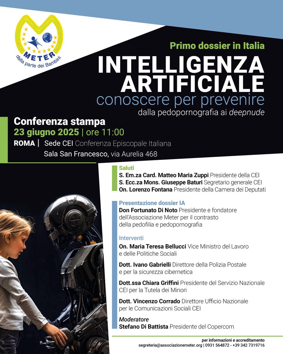 Presentazione del primo #dossier in Italia firmato Meter: dalla pedopornografia alle chatbot, dai deepnude agli adescamenti, ecco come l’IA ha spalancato un mondo nuovo nelle mani dei pedofili.