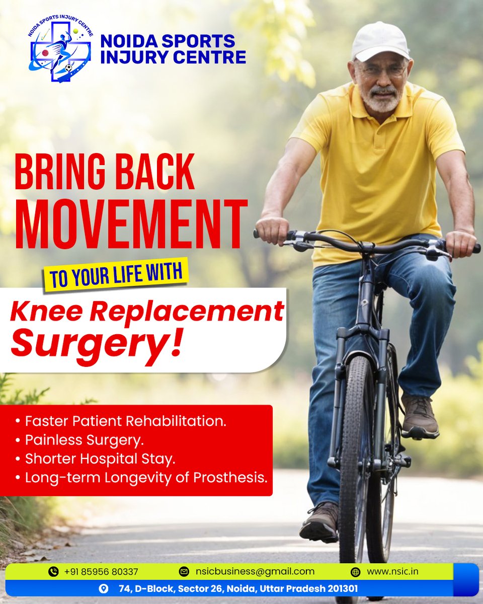 nsicglobal's tweet photo. At Noida Sports Injury Centre, our advanced Knee Replacement Surgery ensures a faster recovery, a painless procedure, and long-lasting results.
 +91 85956 80337

#KneeReplacement #PainFreeMovement #SportsInjuryTreatment #OrthopedicCare #FasterRecovery #NSIC #NoidaDoctors https://t.co/2NzcpDLGlY