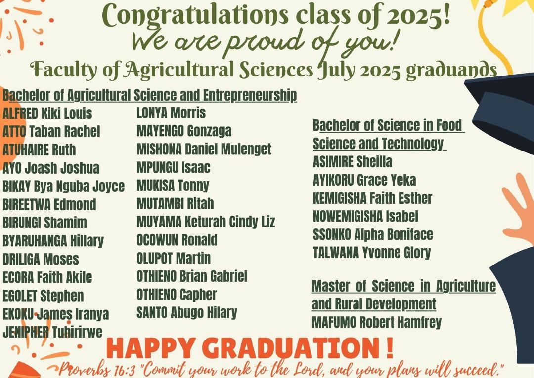 FACULTY OF AGRICULTURAL SCIENCES (@ucuniversityfas) on Twitter photo Who hears graduation 📷 📷 bells 📷 📷 ringing ???
Congratulations to our graduating class of 2025 📷
Apply now application.ucu.ac.ug
Visit fas.ucu.ac.ug
@UCU Admissions2025
<a href="/UCUniversity/">Uganda Christian University (Official)</a>
<a href="/Prof_Kitayimbwa/">Rev. Prof. John Kitayimbwa</a> Who hears graduation 📷 📷 bells 📷 📷 ringing ???
Congratulations to our graduating class of 2025 📷
Apply now application.ucu.ac.ug
Visit fas.ucu.ac.ug
@UCU Admissions2025
<a href="/UCUniversity/">Uganda Christian University (Official)</a>
<a href="/Prof_Kitayimbwa/">Rev. Prof. John Kitayimbwa</a>
