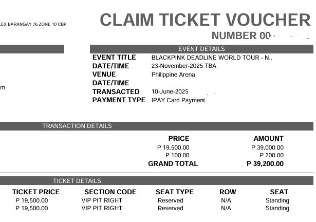 AntmanCooks's tweet photo. SELLING ONLY  

BlackPink World Tour In Bulacan   
VIP PIT ( Day 2 )   
Meetup Only / Kaliwaan 

Can claim together.  
Location: Valenzuela / QC only 

DM me 

#BLACKPINK_WORLDTOUR2025 #DEADLINE_IN_BULACAN #BLACKPINK_DEADLINE #BLACKPINK_BULACAN https://t.co/3J6eLcYD0z