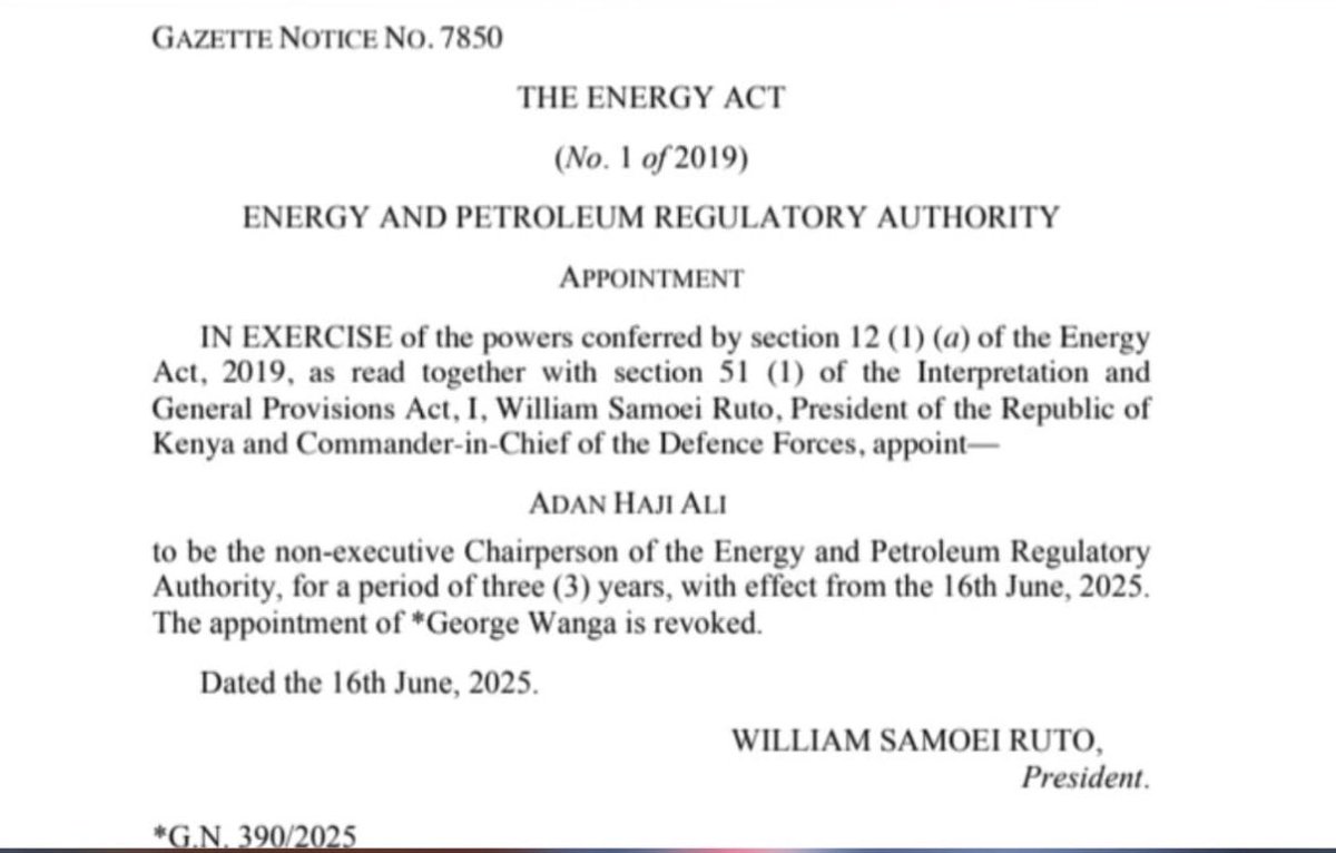 I take this opportunity to thank H.E. William Samoei Ruto, President of the Republic of Kenya and Commander-in-Chief of the Defence Forces, for the appointment of Hon. ADAN HAJI ALI, a constituent from my constituency and the immediate former MP for Mandera South…to be the