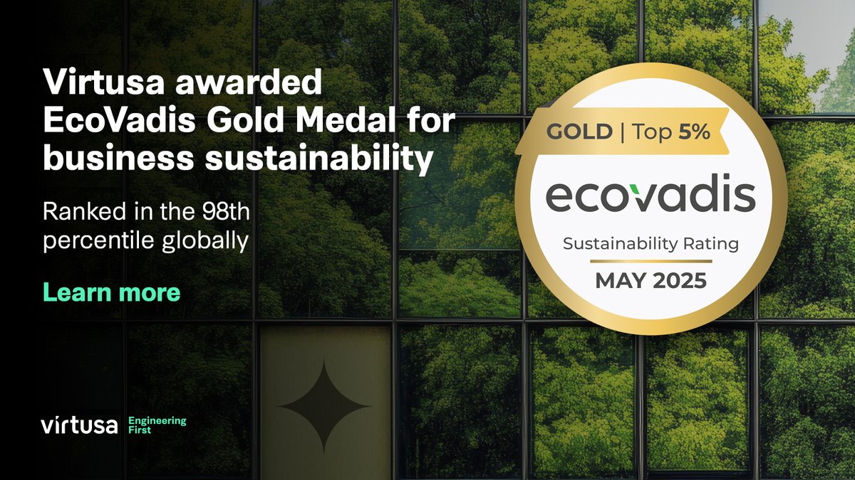 Virtusa has been awarded the #EcoVadis Gold Medal for the third year - placing us in the 98th percentile globally and among the top 1% in our industry.
Read more: splr.io/6017StLcf
#EngineeringFirst #EngineeringwithPurpose
