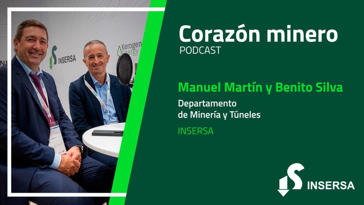 insersa_es's tweet photo. 🟢Manuel Martín y Benito Silva, jefes de grupo de Obra de Minería y Túneles en #INSERSA, son dos profesionales que encarnan, como pocos, el ADN de nuestra compañía.

📻Te invitamos a escuchar su participación en nuestro podcast #CorazónMinero:
https://t.co/QQgKx7y3fn https://t.co/Bo2r9hkPXe