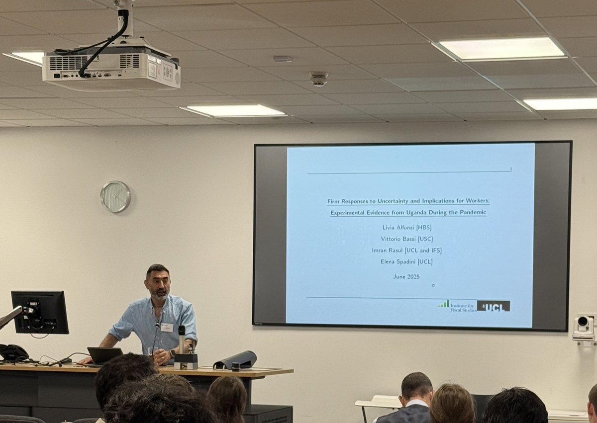 Inci Lal (@inciilal) on Twitter photo Prof. Imran Rasul <a href="/ImranRasul3/">Imran Rasul</a> (<a href="/ucl/">UCL</a>) delivers the 2nd keynote at the 3rd Diversity and Human Capital Workshop at <a href="/UofEBusiness/">University of Exeter Business School</a>, presenting their research on firm behavior and worker outcomes during the pandemic in Uganda.
#DHC2025 <a href="/SoniaOreffice/">Sonia Oreffice</a> <a href="/vatsalecon/">Vatsal Khandelwal</a> <a href="/Russell__Parton/">Russell Parton</a> Prof. Imran Rasul <a href="/ImranRasul3/">Imran Rasul</a> (<a href="/ucl/">UCL</a>) delivers the 2nd keynote at the 3rd Diversity and Human Capital Workshop at <a href="/UofEBusiness/">University of Exeter Business School</a>, presenting their research on firm behavior and worker outcomes during the pandemic in Uganda.
#DHC2025 <a href="/SoniaOreffice/">Sonia Oreffice</a> <a href="/vatsalecon/">Vatsal Khandelwal</a> <a href="/Russell__Parton/">Russell Parton</a>