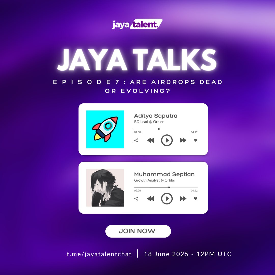 📣 <a href="/JayaTalent/">Jaya Talent</a> x <a href="/Orbler1/">Orbler</a> AMA - Are Airdrops Dead or Evolving? 🎙

We will discuss the evolution of airdrops in Web3, user fatigue with quests and point farming, the value of airdrops for projects in 2025, and the secret sauce behind successful airdrops. Join us on:

🗓 Date: