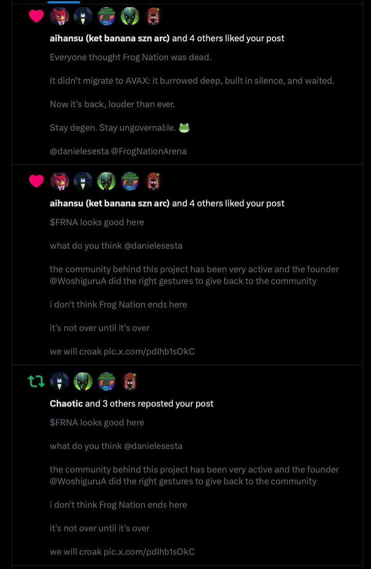 i actually didn't get any <a href="/FrogNationArena/">Frog Nation</a> airdrop

but i think rn i am one of the loudest frog here on X

stay ungovernable frogs!

$frna
