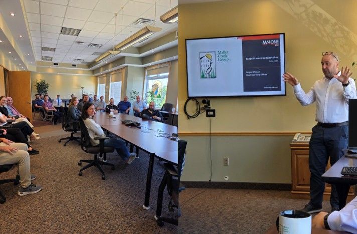 Last week our COO Fergus Whelan outlined our plans to the team in Elora as the integration of the two companies begins....
Mallot Creek Group Inc.
MALONE Group