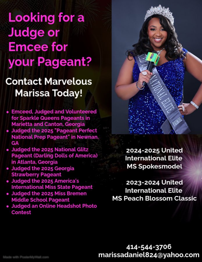 So many judging and emceeing opportunities coming up! 😃 What a BLESSING! 🙌🏾 If you are looking for an Emcee or a Judge for your upcoming pageant, inbox or email me today at marissadaniel824@yahoo.com. I absolutely enjoy doing this and I’m here to the rescue. 👑👑