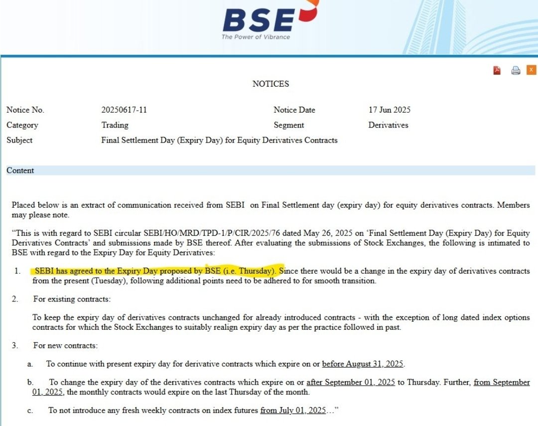 SarangSood's tweet photo. NSE expiry now on Tuesday 
BSE expiry now on Thursday

From September 1, 2025 https://t.co/1u7bZmCWDF