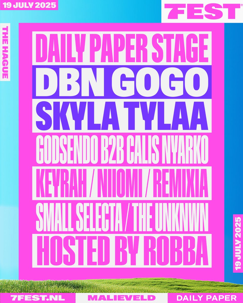 Back for another round! Introducing the Daily Paper stage line-up for this year’s <a href="/7FestNL/">7Fest</a> ! Get your tickets via the link below. ticketmaster.nl/event/19206517…