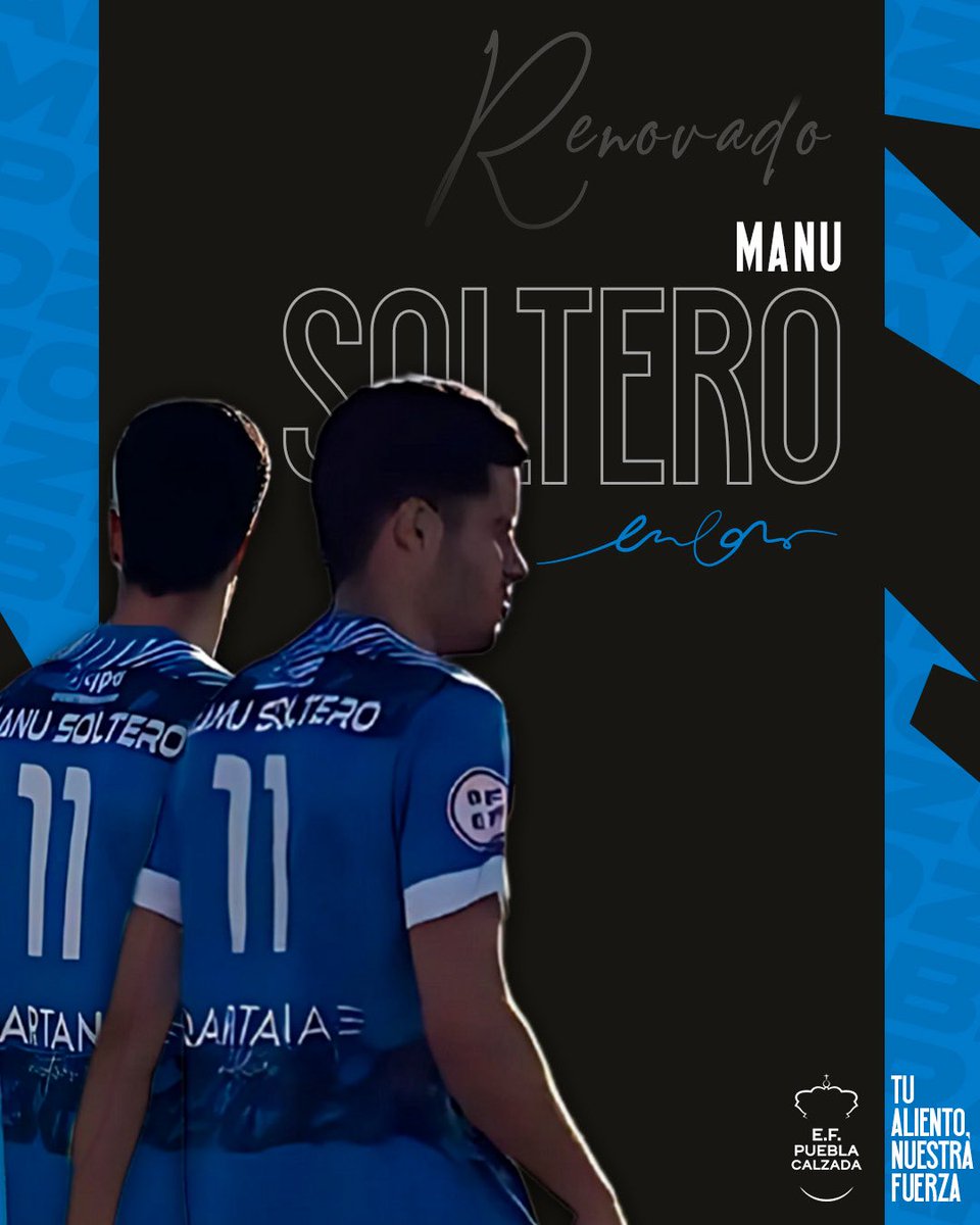 ☑️ #Oficial: 🆕 #𝗥𝗘𝗡𝗢𝗩𝗔𝗖𝗜𝗢́𝗡
🤝 El canterano, Manu Soltero, firma su renovación para esta nueva temporada. 

🪄 El extremo poblanchino seguirá levantando de sus asientos a nuestra afición con su calidad y potencia.

🗣️ #TuAlientoNuestraFuerza
💪 #VMP | #EFP ‘A’ 🔵⚪