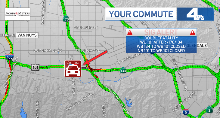 🚨 #BreakingNews 🚨 Traffic Alert – Studio City
A double fatality crash is blocking lanes on the WB 101 after the 134/170 split.🚫 Closures in effect: WB 134 to WB 101 &amp; NB 101 to WB 101➡️ Both closed until further notice.WATCH LIVE: nbclosangeles.com/watch/