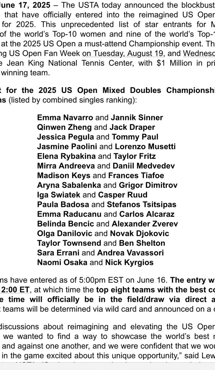 Jon Wertheim (@jon_wertheim) on Twitter photo Either <a href="/TennisCentel/">TENNISCentel</a> has hacked the <a href="/usopen/">US Open Tennis</a> server…or this is an outrageous mixed doubles field… Either <a href="/TennisCentel/">TENNISCentel</a> has hacked the <a href="/usopen/">US Open Tennis</a> server…or this is an outrageous mixed doubles field…