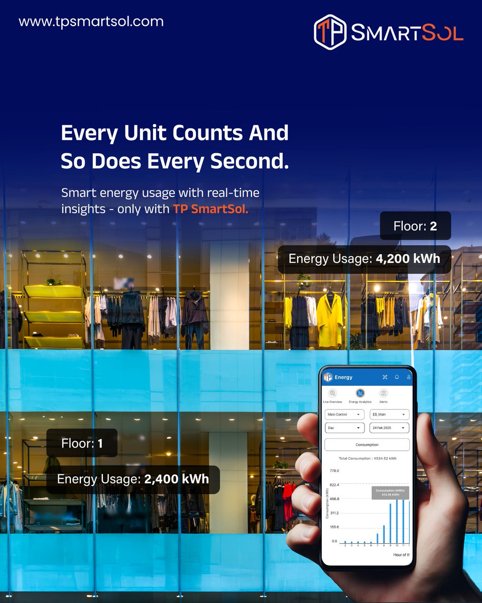 TPSmartSol's tweet photo. Track Every Watt, Save Every Second! See your energy usage floor-by-floor, live and in real time, only with TP SmartSol. Smarter insights, lower bills, greater control.

#TPSmartSol #TechParamount #Smartsol #aipoweredsurveillance #SmartFactory #SmartFactoryManagement https://t.co/ZqTIb7nzYr