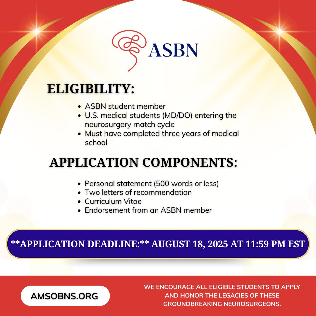 Submissions are open! We’re proud to present the Dr. Alexa Canady &amp; Dr. Clarence Sumner Greene, Sr. Honorarium Awards—ASBN’s highest recognition for rising 4th-year medical students in neurosurgery.

Two outstanding students—one male, one female—will each receive a $1,500 award