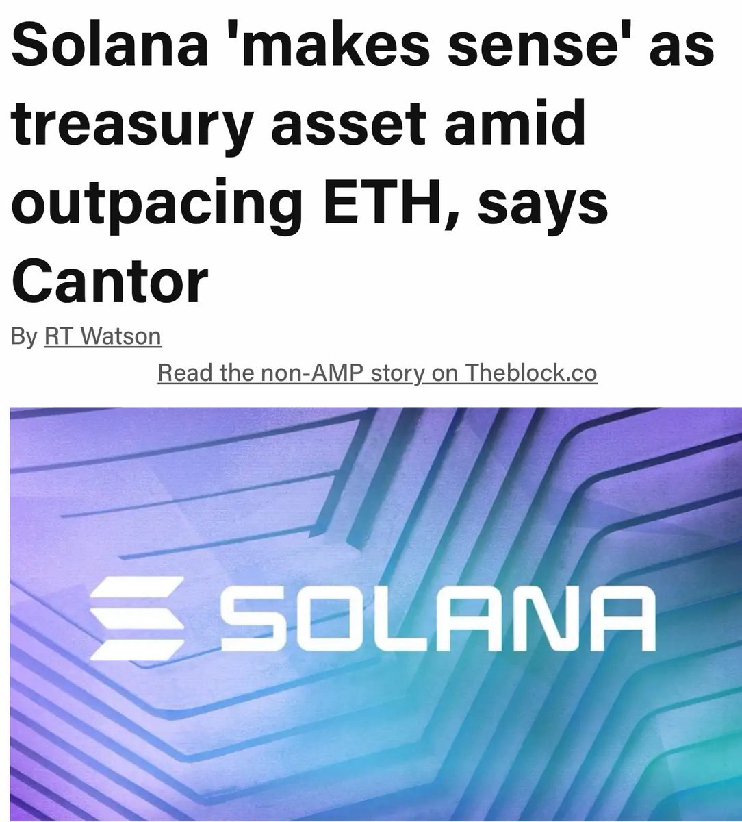 TradFi is paying attention. 

Cantor Fitzgerald initiates coverage on Solana treasury firms—says SOL is tech that powers the digital economy, outpacing ETH in dev growth. 

The SOL thesis is simple: Bitcoin is sound money. 

Meanwhile, anything is possible on Solana.