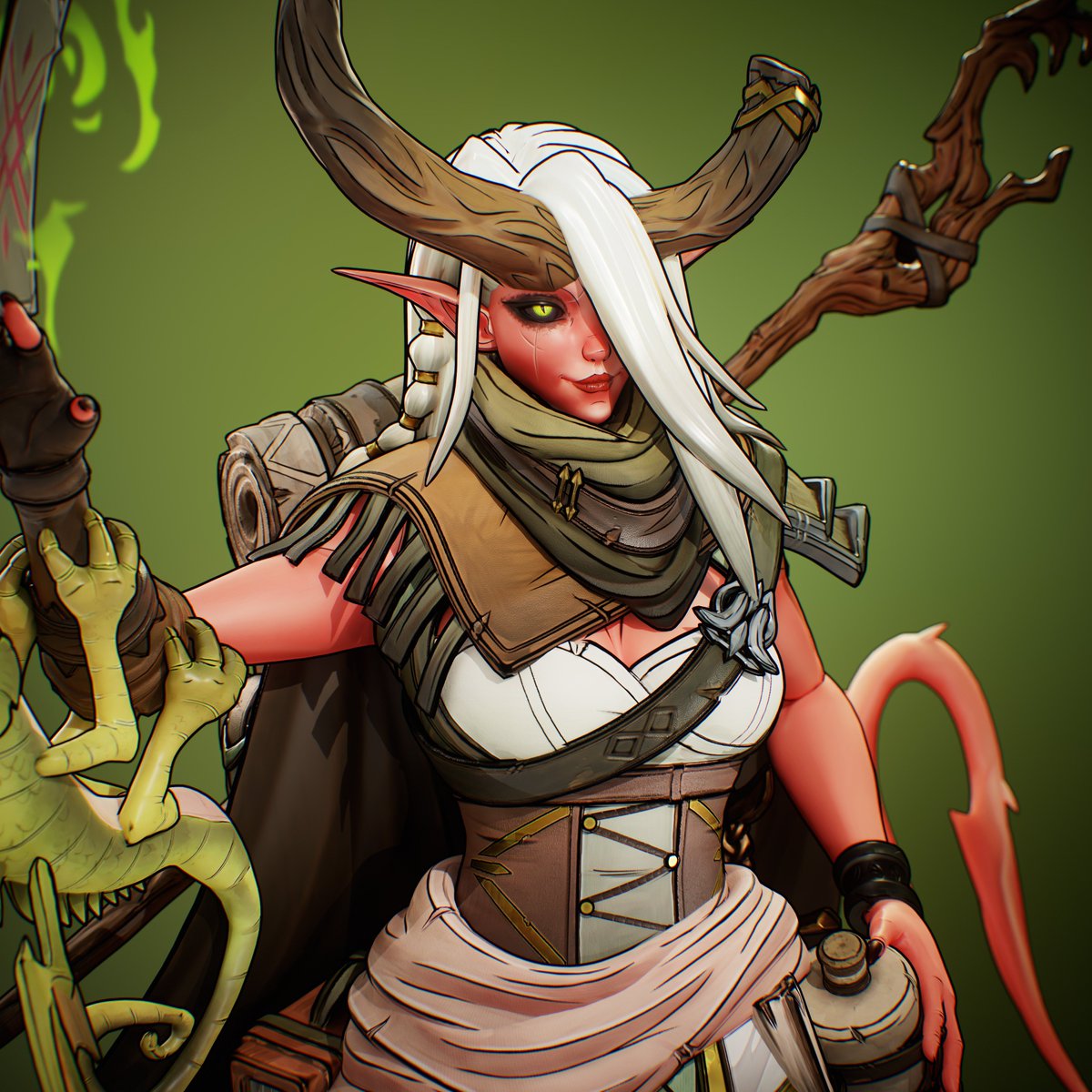 She's finally done! Super excited to share my latest character project :D 

#3d #art #3dart #gamedev #fantasy #dnd #tiefling