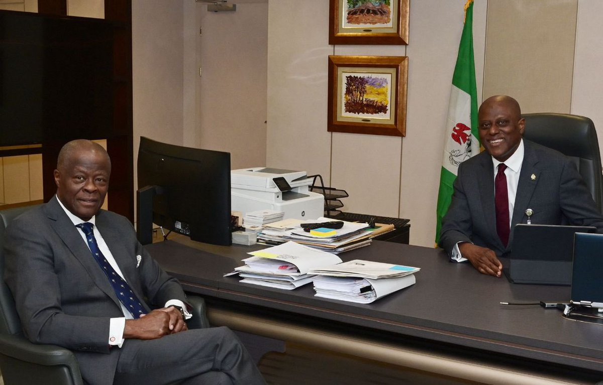 Monetary- Fiscal Collaboration:
The Governor, Central Bank of Nigeria (right) Mr. Olayemi Cardoso and the Minister of Finance and Coordinating Minister of the Economy, Mr Wale Edun, during the working visit by the Minister to the Central Bank of Nigeria, Head Office on Monday,