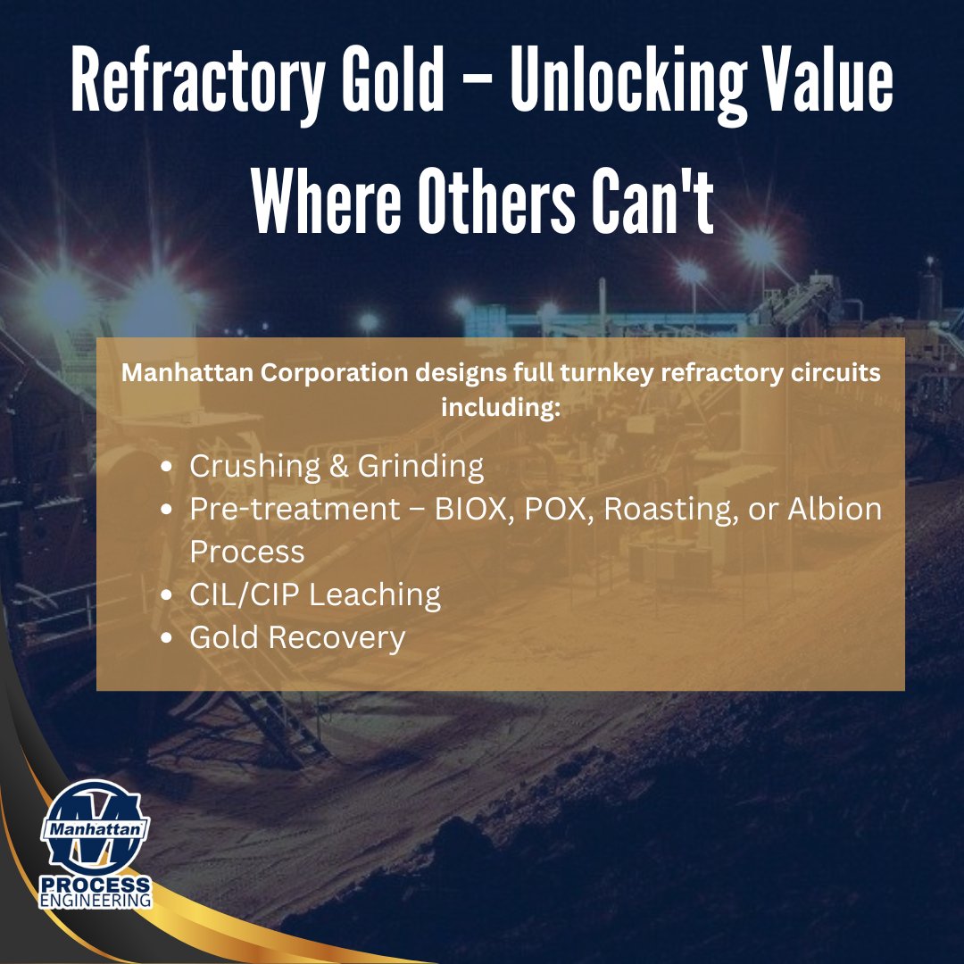 ManhattanProEng's tweet photo. With gold prices at all-time highs, now is the time to invest in advanced processing solutions. Manhattan Corporation offers design-build-install capabilities for both standard and refractory gold plants — globally.
https://t.co/HapCOyCEFc https://t.co/8bd2s9JTZ2