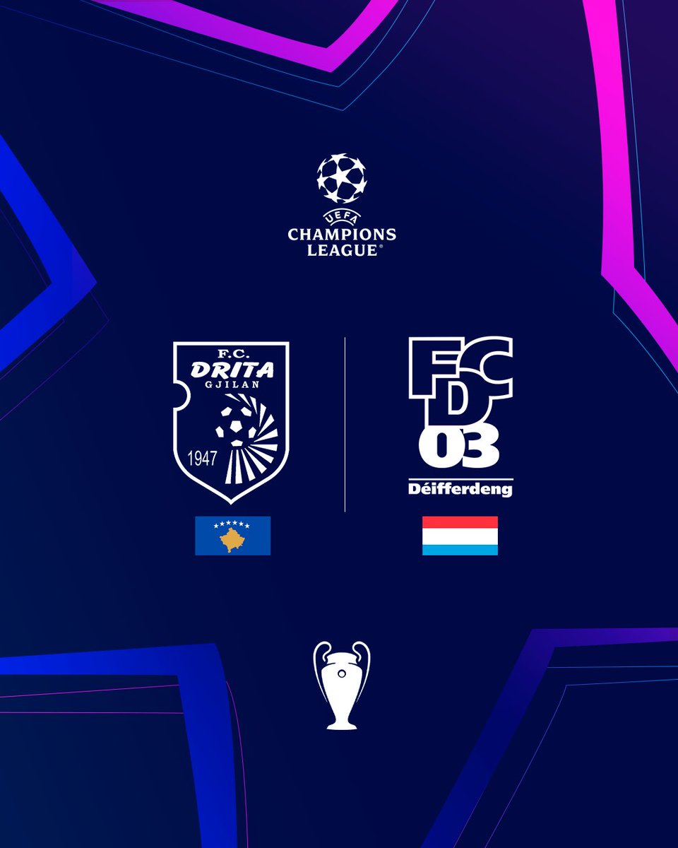 ❗️UEFA Champions League qualifying will take us this year to Kosovo, against FC Drita.

First leg will be played away on the 8/9th of july and second leg one week later at home.

#forzafcd03 #draw #uefa #championsleague