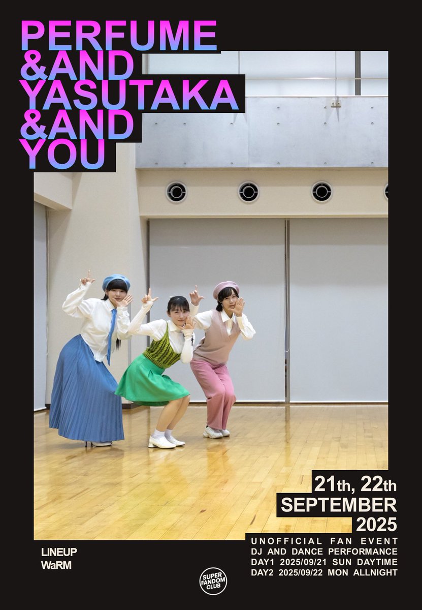 #PYYOU にWaRM出演させていただきます🎉🎉

🌟9/21(日) 新宿SPACE
🌟9/22(月) 渋谷RING

気合いバッチリのセトリでお待ちしております！
皆で盛り上がろう〜😘✨️

チケットは全三種🎫
イベント詳細については引用元ポスト、公式サイトをご確認ください😉

公式サイト▶️superfandomclub.com