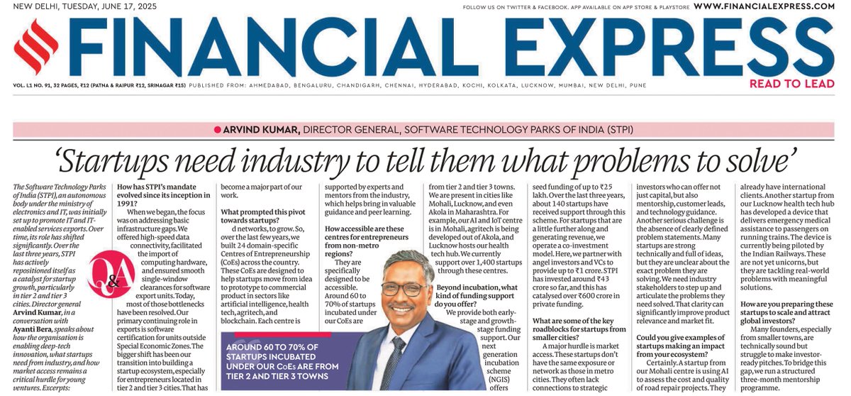 STPI is empowering startups in Tier 2 and Tier 3 cities through domain-specific Centres of Entrepreneurship, funding support, structured mentorship, and more. Over the past three years, STPI has strategically repositioned itself as a catalyst for startup growth—especially in