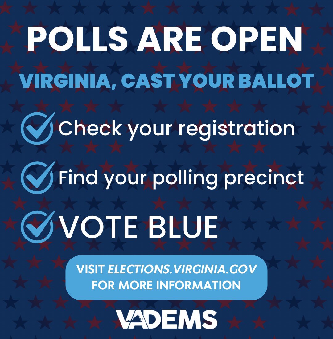 Virginia, today is Primary Election Day! Democrats up and down the ballot are depending on you to show up across the Commonwealth. Every vote counts! 

Visit elections.virginia.gov to check information for your locality.