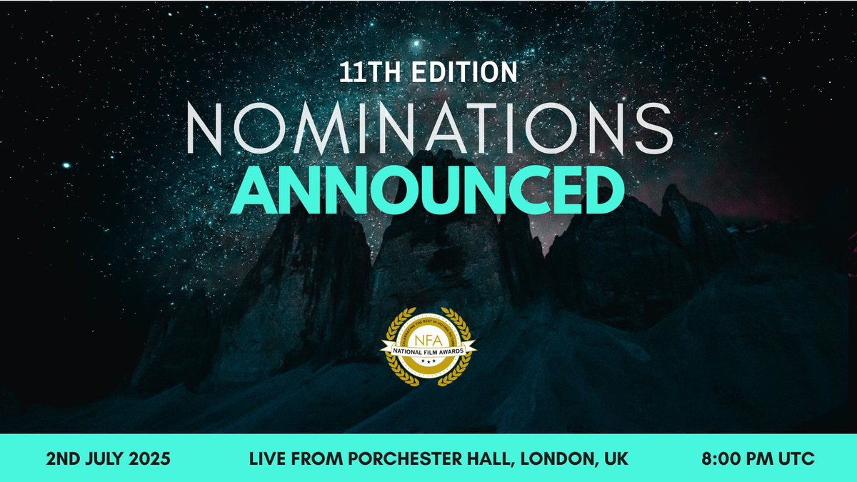 Nominations for the 11th Edition of the #NationalFilmAwardsUK are here! 🎥✨ Who made the list this year? Check out the full lineup and cast your vote at link in bio: nationalfilmawards.org/nfa2025nominat…
 #NFAUK2025 #FilmAwardsUK