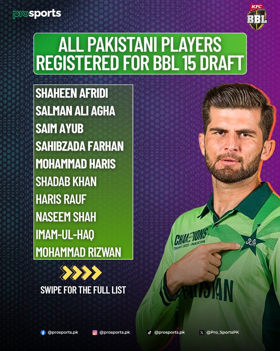 ProSportsStudio's tweet image. A record 7️⃣2️⃣ Pakistani men’s cricketers and 1️⃣1️⃣ women’s cricketers have registered for the Big Bash 15 Draft, happening on June 19! 🇵🇰🔥

Which stars do you think will make the final squads this time? 🏏

#bigbash #bbl #cricket #pakistan #shaheenshah #naseemshah #shadabkhan…