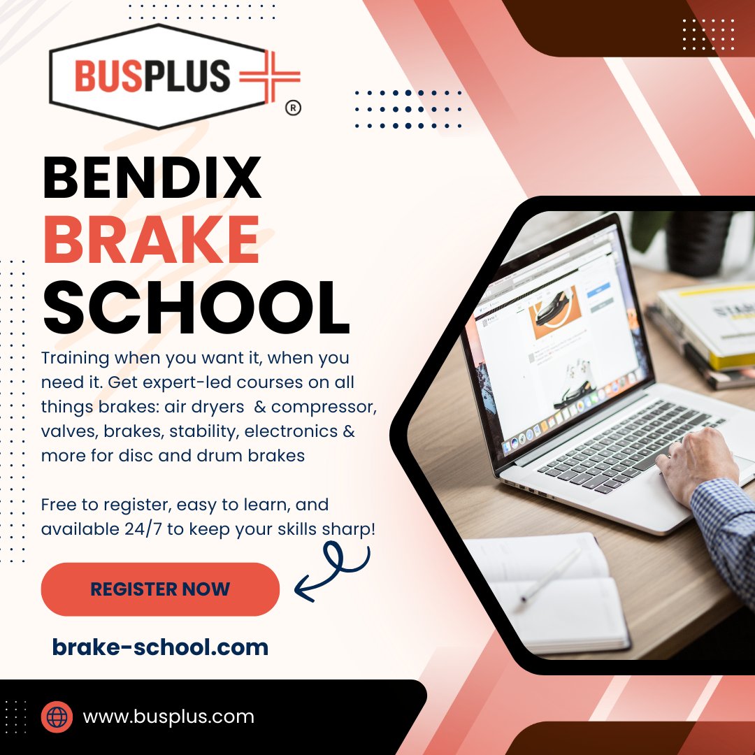 Ready to boost your brake knowledge? Train anytime, anywhere with Bendix Online Brake School!
Free courses on brakes, valves, air systems &amp; more—24/7 access.

👉 Sign up now: brake-school.com

#virtualtraining #free #onlinecourse #bendix #busplus