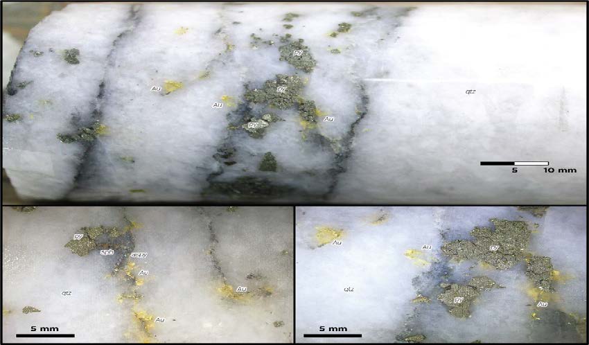 OnyxGoldCorp's tweet image. The GM Vein, discovered in late 2023, is a blind, high-grade quartz vein located 350m from the historic Croesus Mine.

Notable intercepts:
 • 0.9m of 121.9 g/t Au
 • 1.0m of 26.5 g/t Au
 • 1.0m of 26.1 g/t Au

Shallow and open in all directions.
More: onyxgold.com…