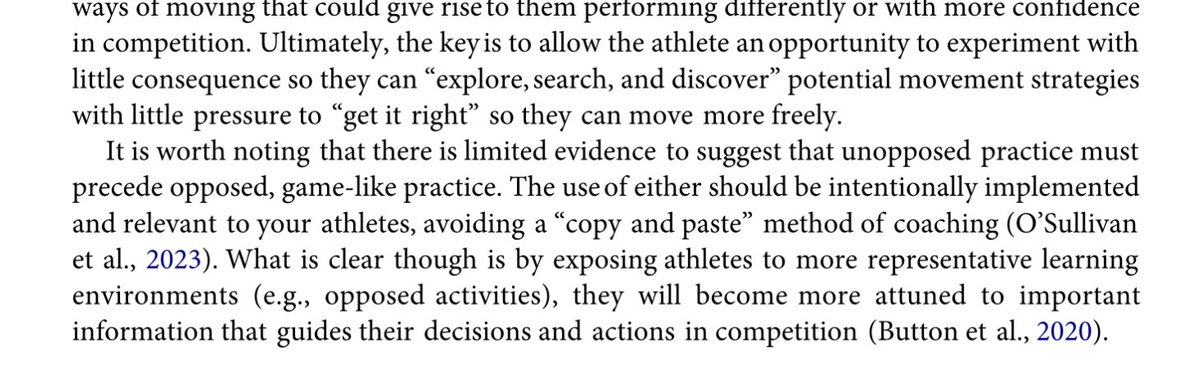 “there is little evidence to suggest that unopposed practice must precede opposed, game-like practice.” <a href="/kestrelpsych/">Tom Parry</a> 

An important distinction. From “The value of opposed and unopposed practice”

researchgate.net/publication/38…
