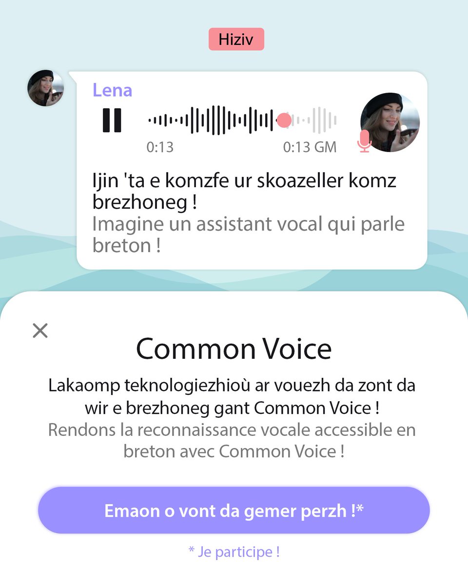 🎙️ Lakaomp teknologiezhioù ar vouezh da zont da wir e brezhoneg gant Common Voice ▶️ Common Voice zo un diaz roadennoù komz bras, digoust ha digor d'an holl.

🔗 commonvoice.mozilla.org/br