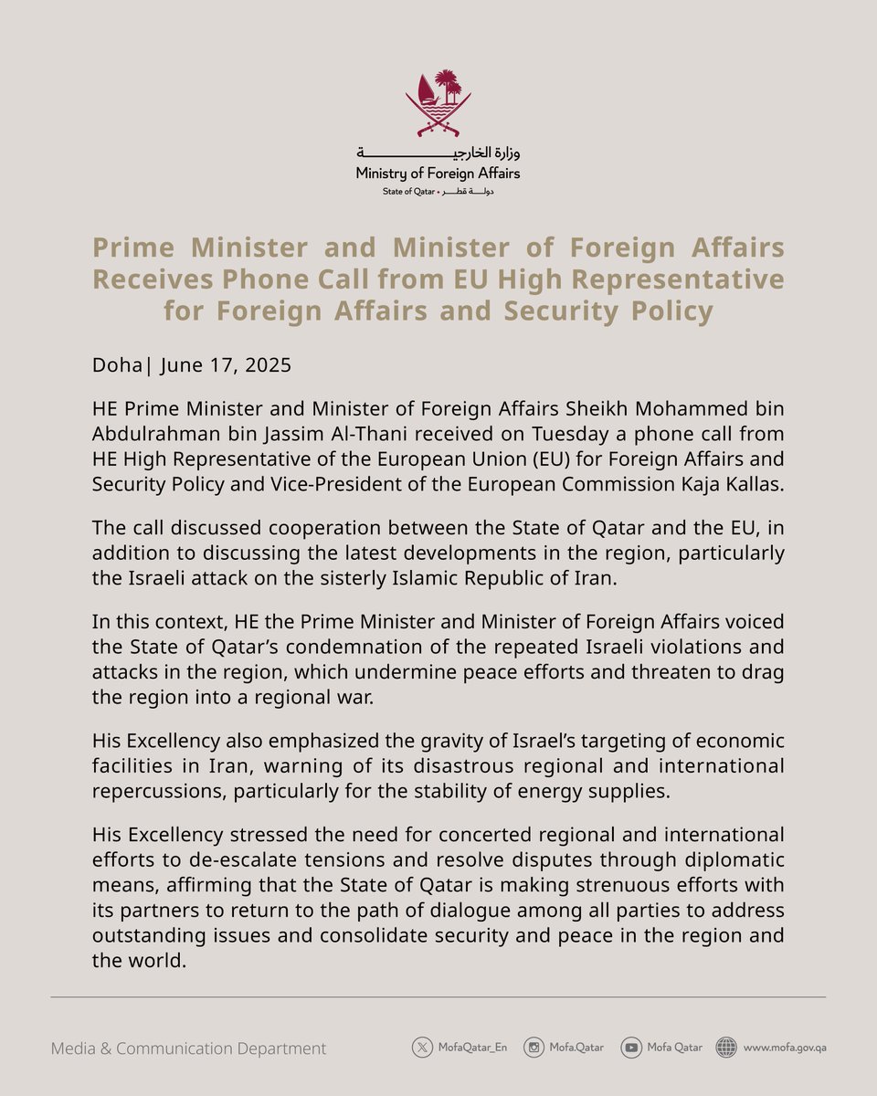 Ministry of Foreign Affairs - Qatar tweet media