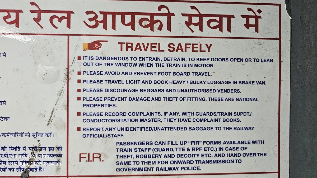 beingbannaSaa's tweet photo. Read the 4th bullet point 

Is this any right way to aware passengers ?
How can we discourage someone?
Can you expect this from the Indian railway...?

PS: just noticed while traveling prayagraj to Aligarh 

@AshwiniVaishnaw
@IndianRailMedia @PMOIndia https://t.co/9jxU129HLT