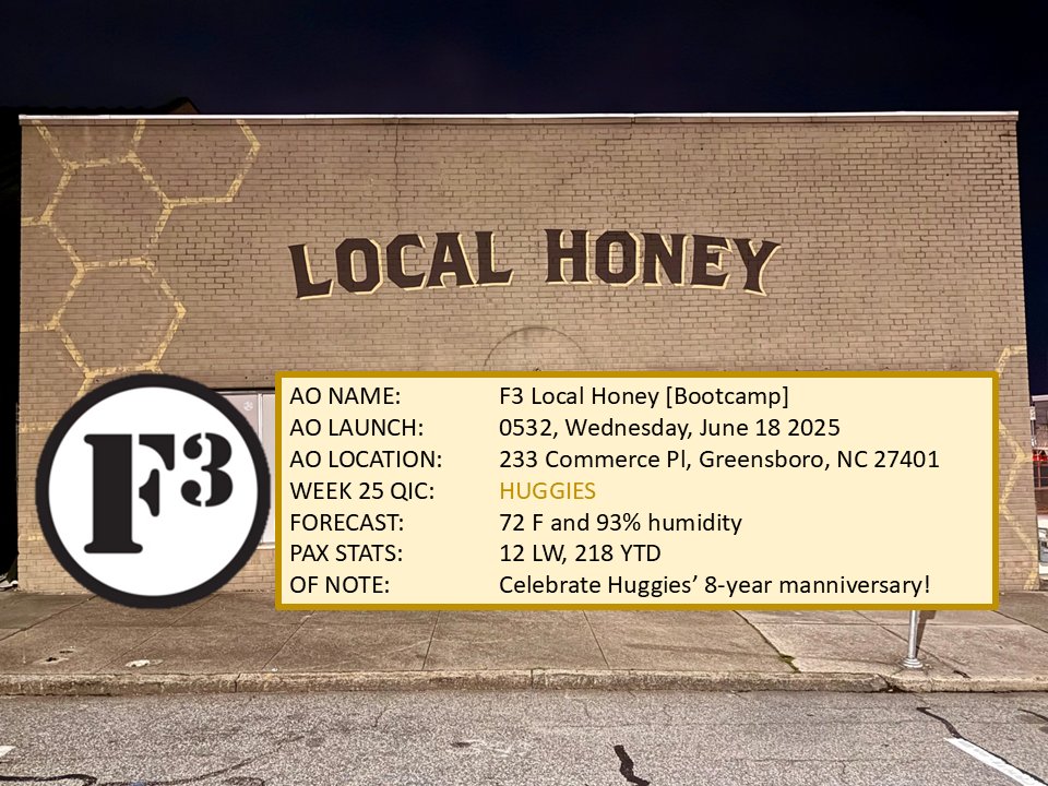 There's a lot to celebrate this week, and we are starting tomorrow with a special Q for Huggies' 8-year MANNIVERSARY with <a href="/F3Greensboro/">F3 Greensboro</a>! Come share the love with HIM tomorrow at Local Honey #SYITG