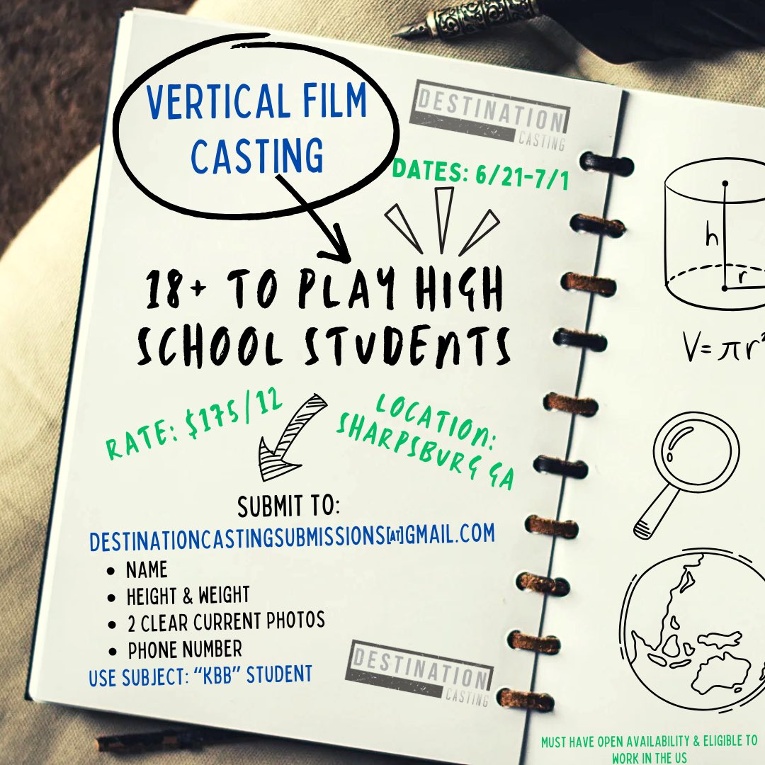 CastDestination's tweet image. NOW CASTING FEATURED &amp;amp; BG 18+ to play HD Students!
This one has very minimal BG so please only submit if you can commit! South of Atlanta in Sharpsburg GA! Destinationcastingsubmissions@gmail.com