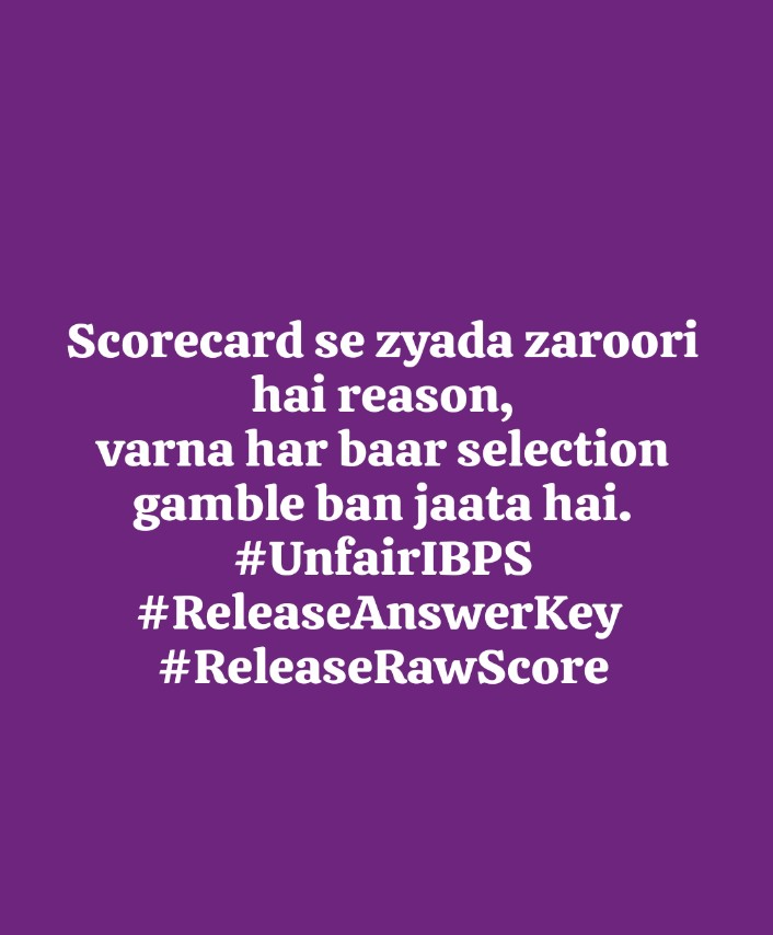 tushar1_chauhan's tweet photo. IBPS&SBI are mentally torturing students due to zero transparency ❌No answer key, No raw score ,No normalisation Formula .This is sheer mental torture Aspirants deserve transparency
#UnfairIBPS #releaserawscoreIBPS #releaseanswerkeyIBPS #IBPSNormalizationIssue
@ibps_official https://t.co/D6tXyXCL15