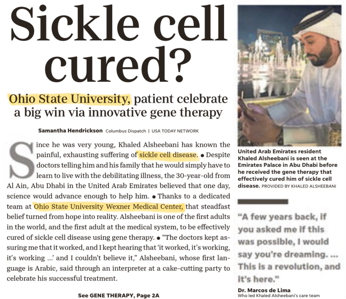 Debbie Goff (@idpharmd) on Twitter photo 🙌👏🏼👍🏆🏆🏆🥇<a href="/OSUWexMed/">The Ohio State University Wexner Medical Center</a> found a cure for sickle cell disease! #research 🙌👏🏼👍🏆🏆🏆🥇<a href="/OSUWexMed/">The Ohio State University Wexner Medical Center</a> found a cure for sickle cell disease! #research