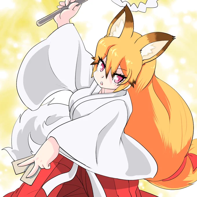 #みんなで描くけもフレ記念日絵 #けものフレンズ 今日は「奇々怪々 月夜草子」の発売日とのことで 小夜ちゃんコスチュームのキタキツネちゃん ポーズは黒マントの謎から